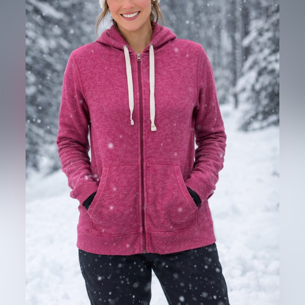 J.Crew Factory Zip Up Hoodie Women’s Large Pink Heathered EUC